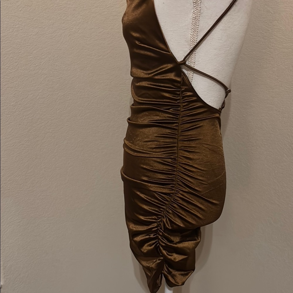 Elegant Brown Satin Dress - Picture 9 of 10
